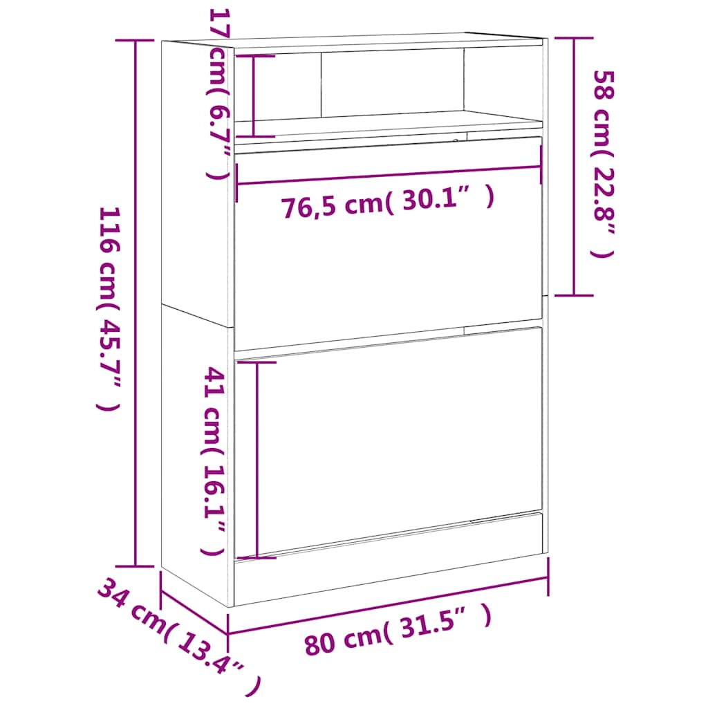Ormarić za cipele s 2 ladice boja hrasta 80 x 34 x 116 cm