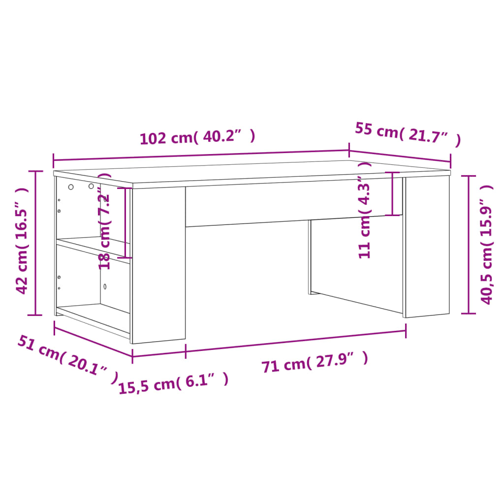Stolić za kavu bijeli 102 x 55 x 42 cm od konstruiranog drva