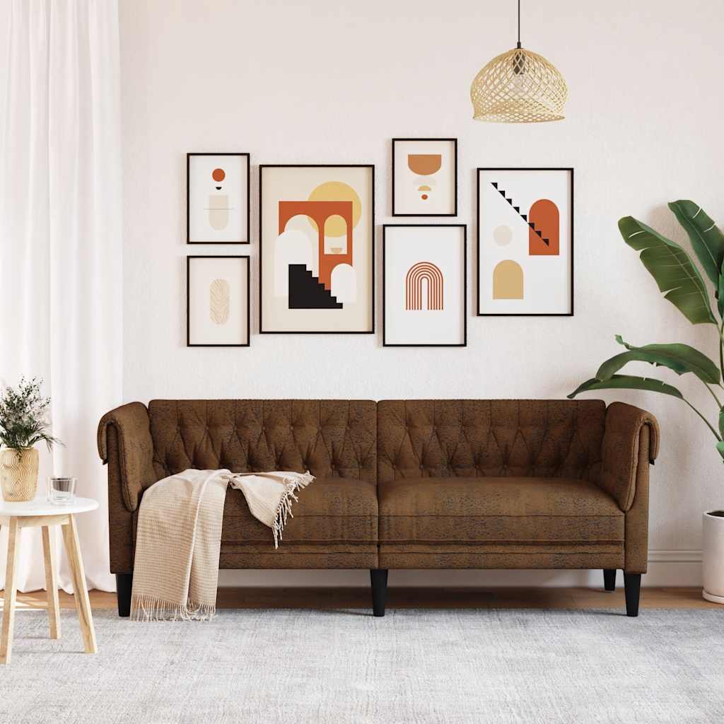 Trosjed Chesterfield smeđi od tkanine