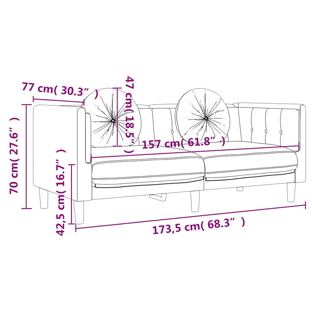 Dvosjed s jastucima crni baršunasti