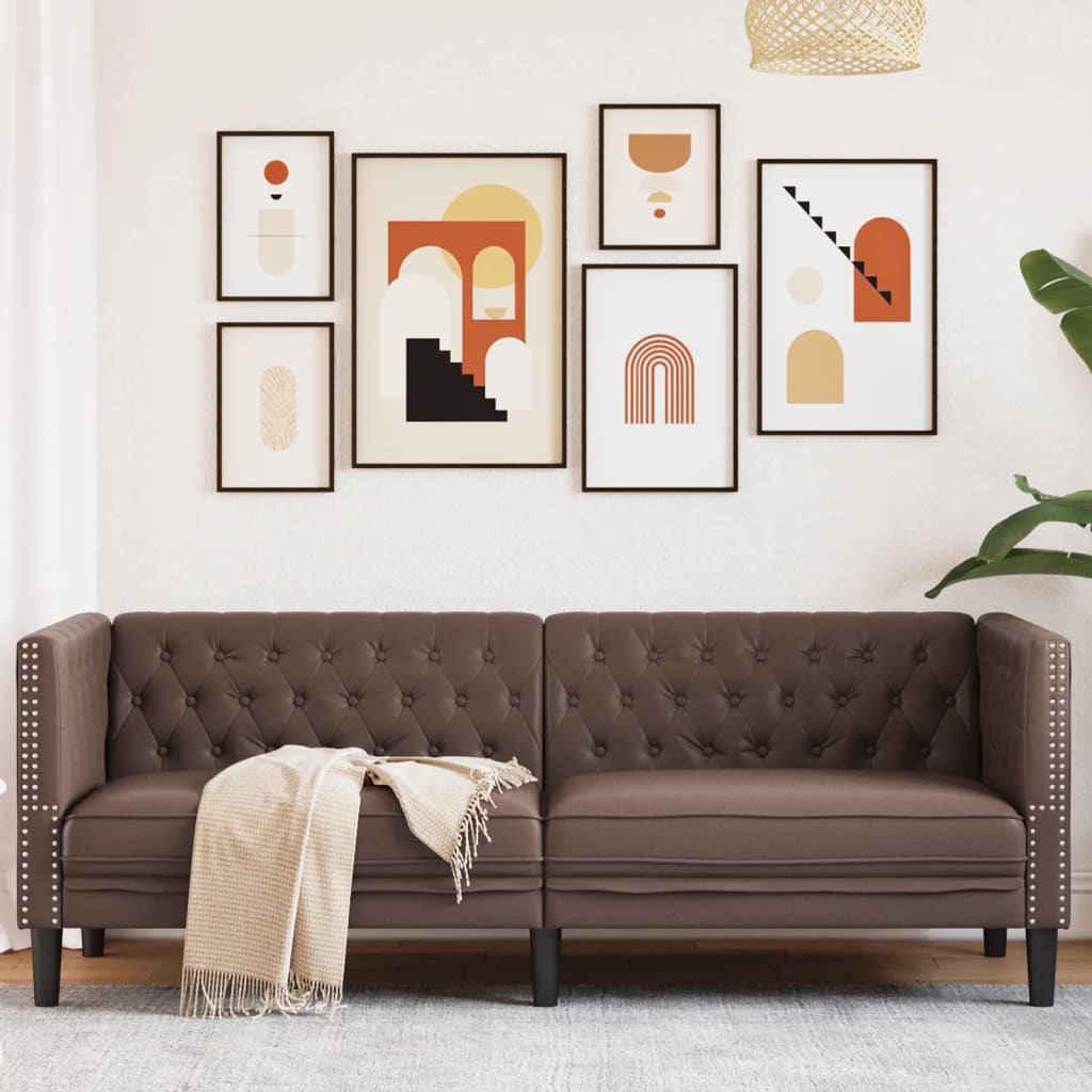 Chesterfield sofa za 3 osobe, smeđa, umjetna koža