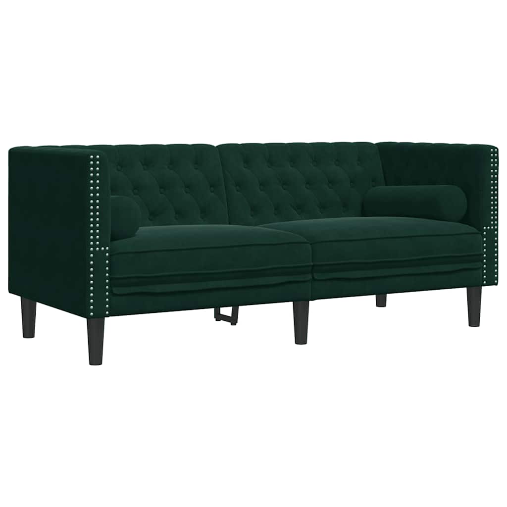 Dvosjed Chesterfield s jastučićima tamnozeleni baršunasti
