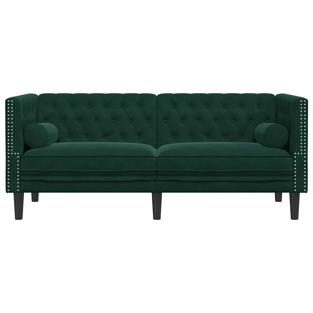 Dvosjed Chesterfield s jastučićima tamnozeleni baršunasti