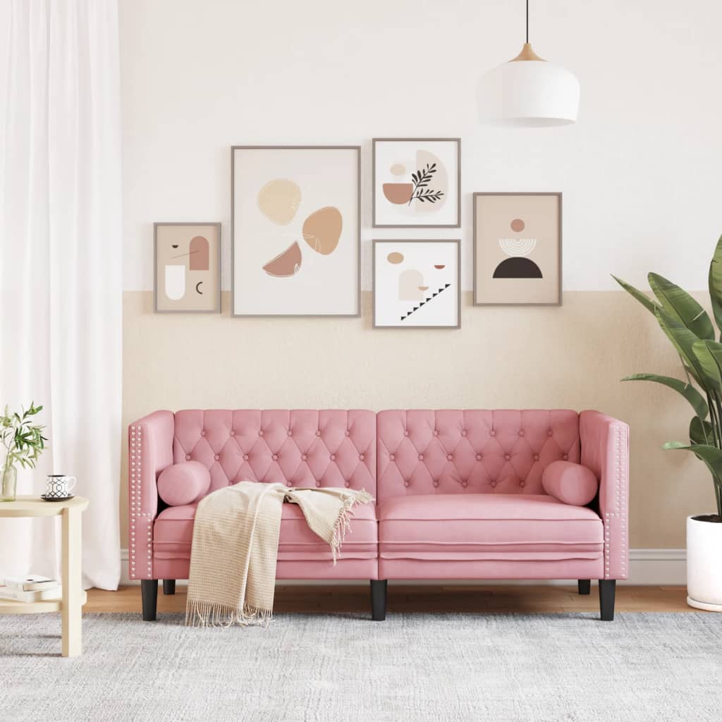 Chesterfield sofa s jastucima za 2 osobe, ružičasti baršun