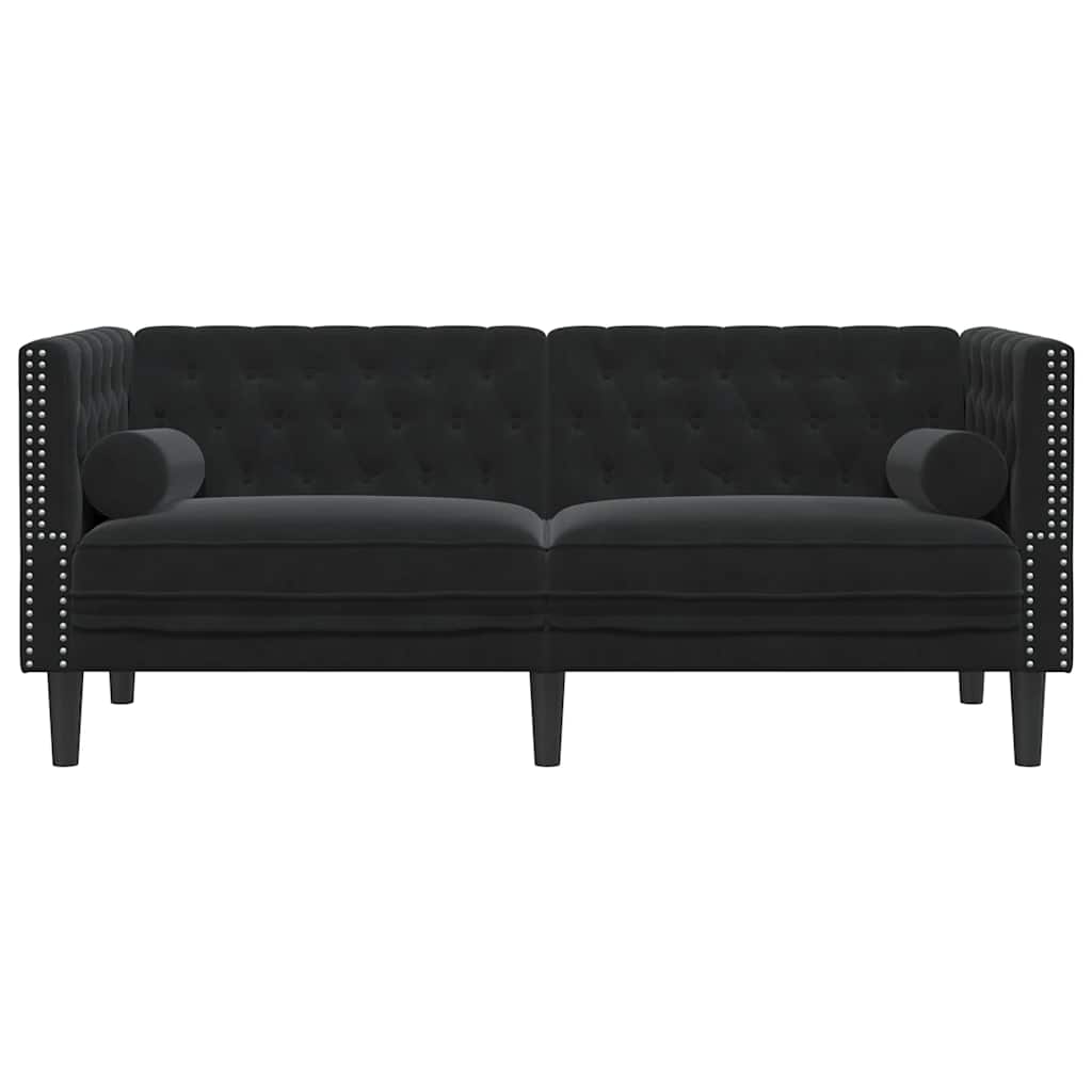 Dvosjed Chesterfield s jastučićima crni baršunasti