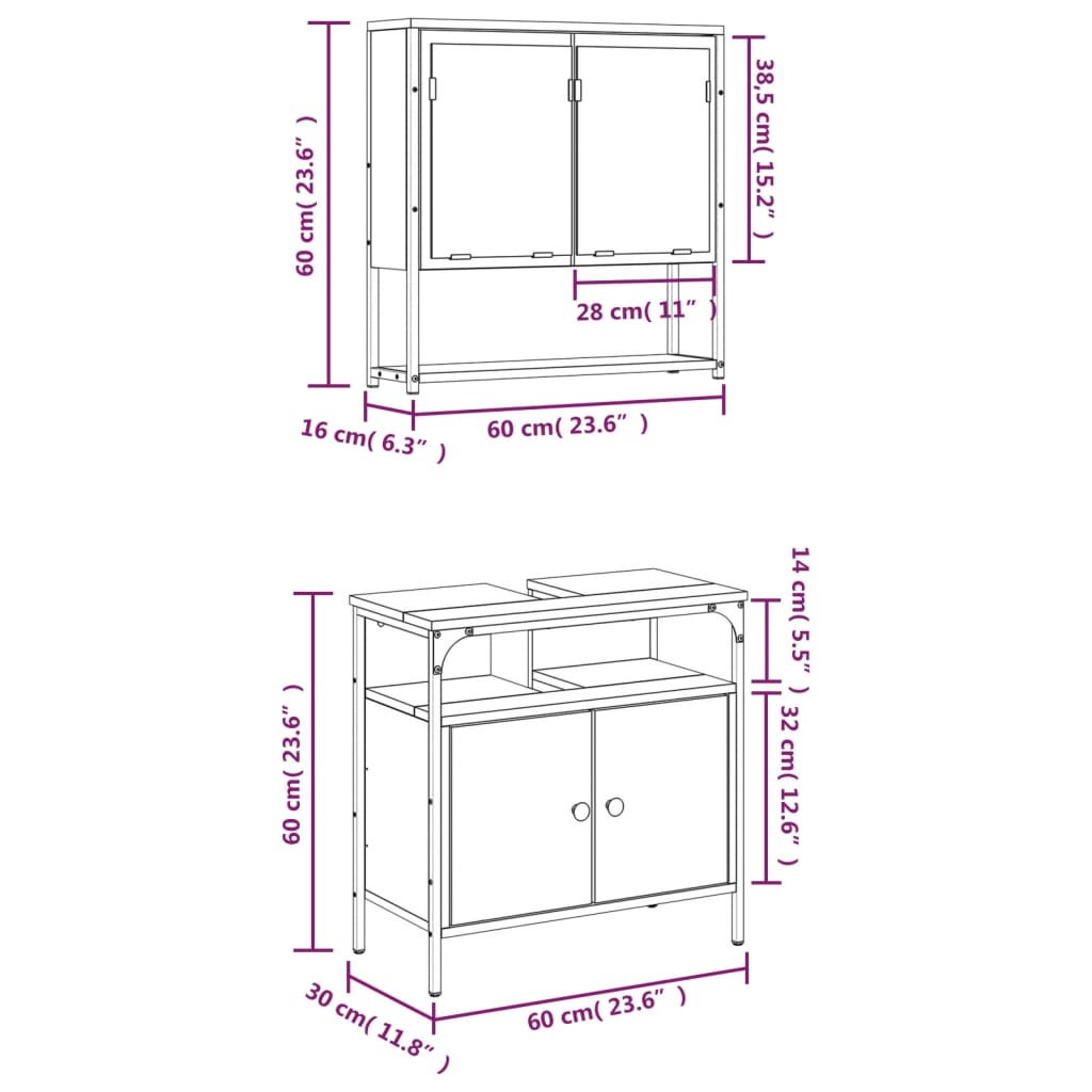 2-dijelni set kupaonskog namještaja crni od konstruiranog drva