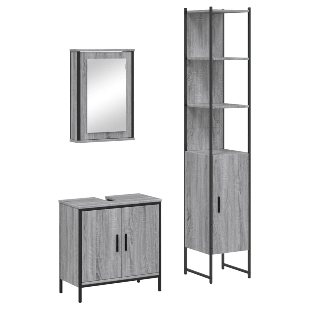3-dijelni set kupaonskog namještaja siva boja hrasta drveni