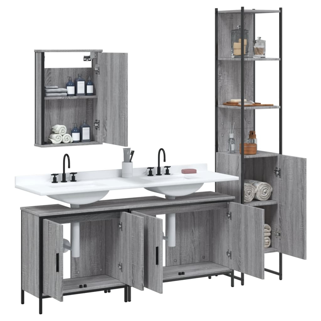 4-dijelni set kupaonskog namještaja siva boja hrasta drveni