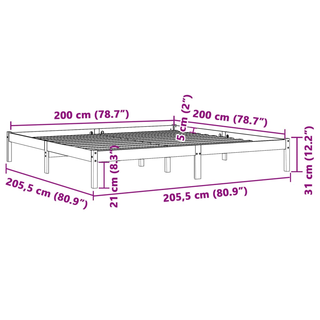 Okvir kreveta bez madraca voštano smeđi 200x200 cm od borovine