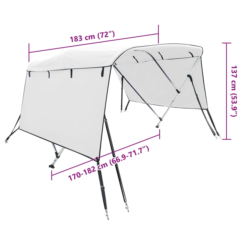 Tenda bimini s 3 luka i bočnim stijenkama 183x(170-182)x137 cm