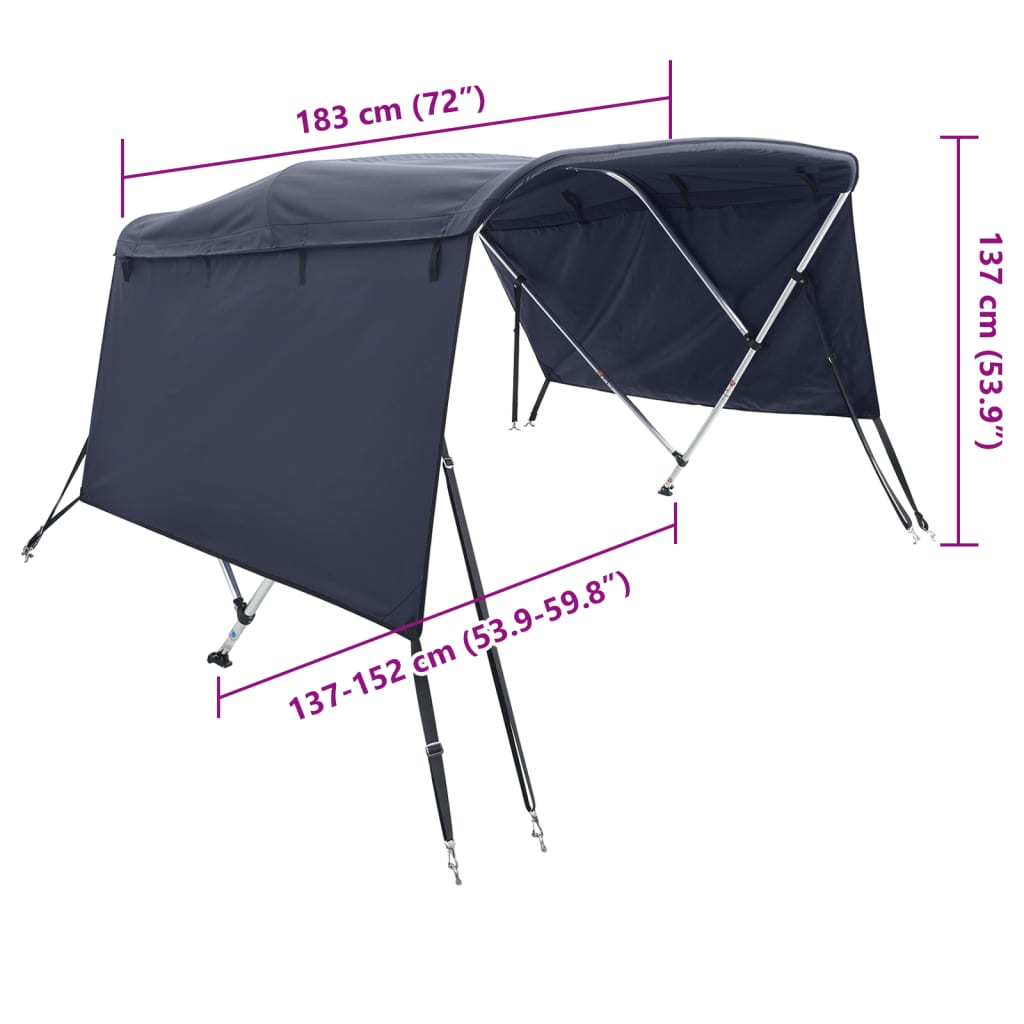 Tenda bimini s 3 luka i bočnim stijenkama 183x(137-152)x137 cm