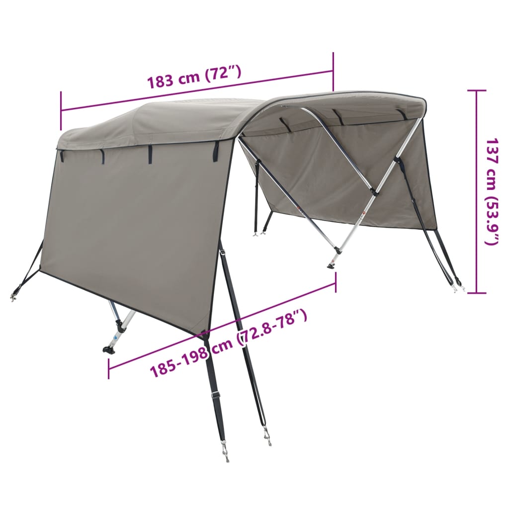 Tenda bimini s 3 luka i bočnim stijenkama 183x(185-198)x137 cm