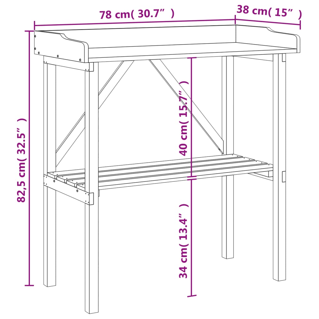 Stol za biljke s policom smeđi 78x38x82,5 cm masivna jelovina