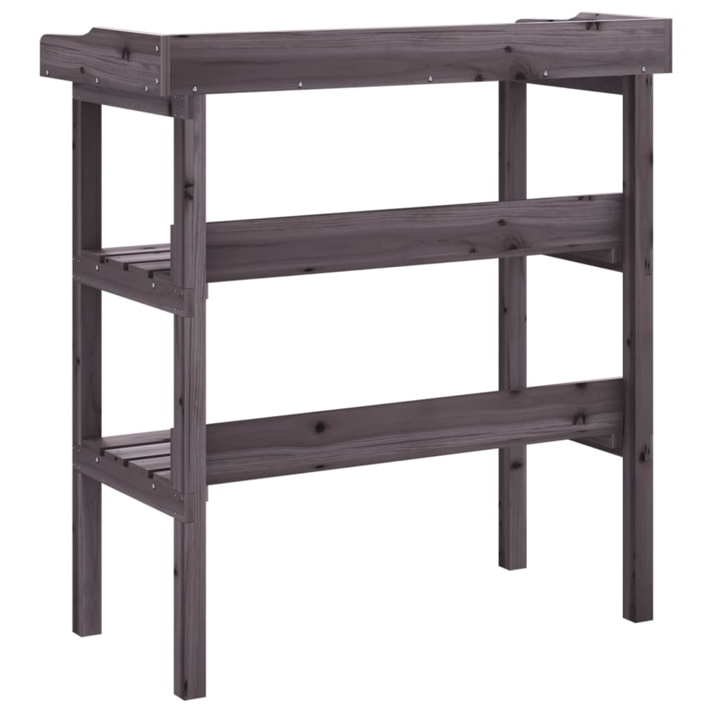 Stol za biljke s policama sivi 78x38x82,5 cm masivna jelovina