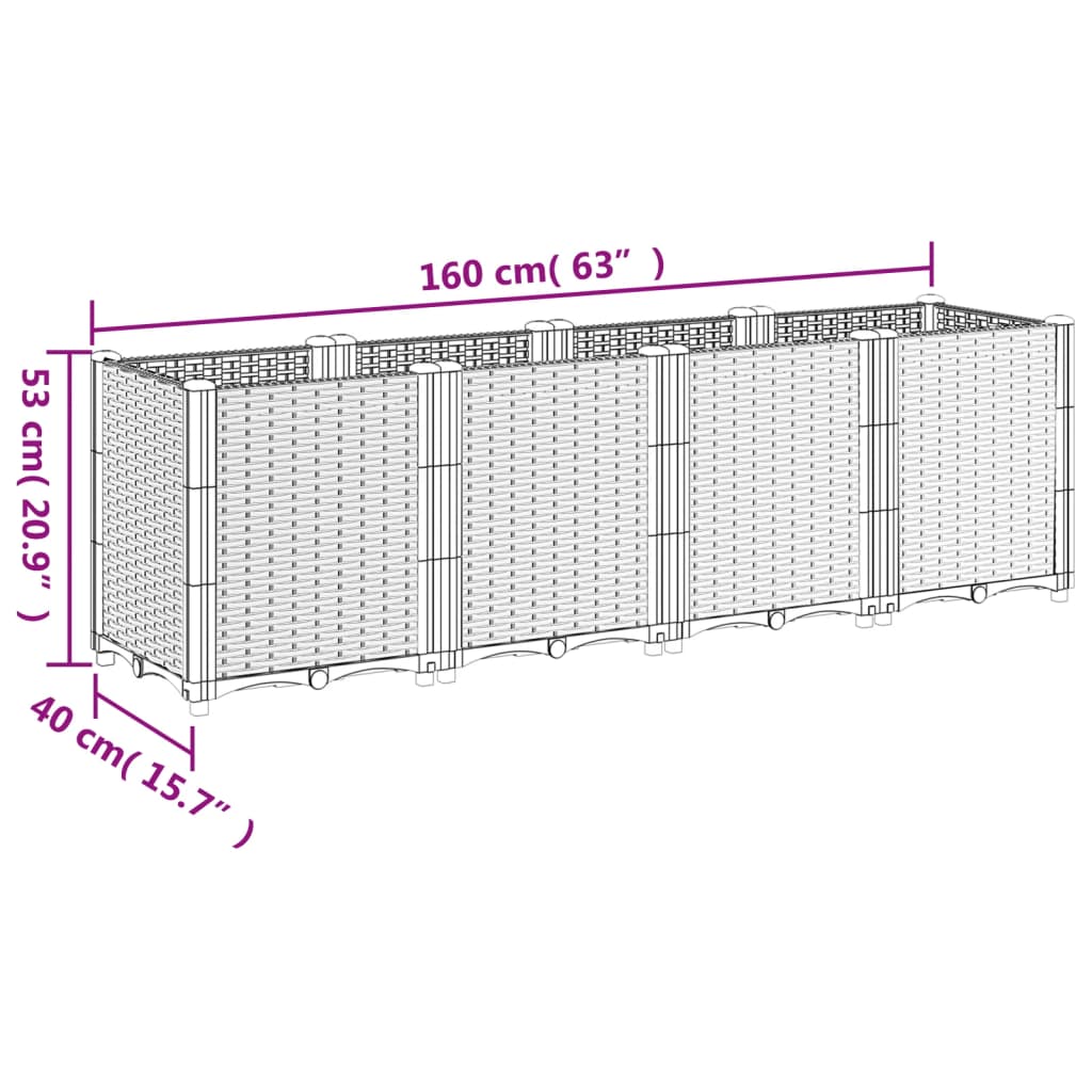 Vrtna sadilica bijela 160 x 40 x 53 cm od PP-a