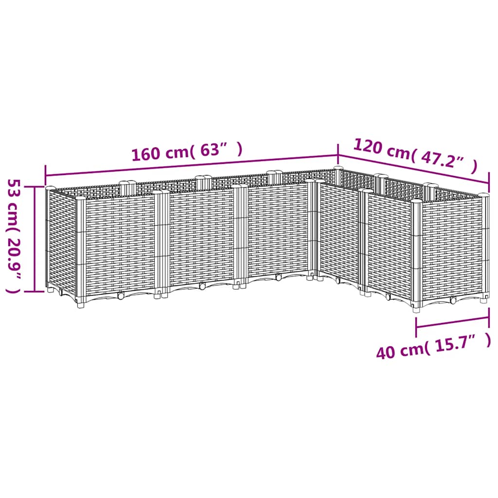 Vrtna sadilica plava siva 160 x 120 x 53 cm PP