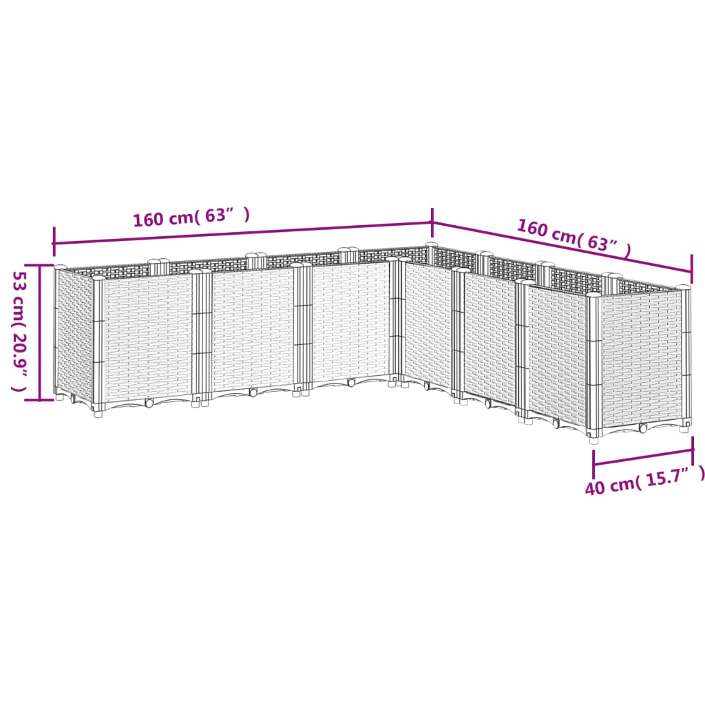 Vrtna sadilica crna 160 x 160 x 53 cm PP
