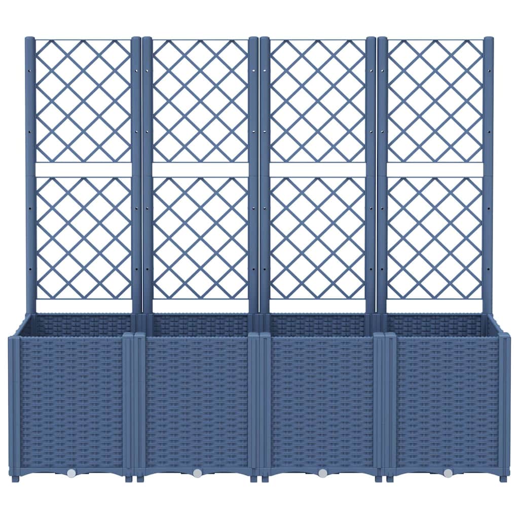 Vrtna sadilica s rešetkom plava siva 160 x 40 x 140 cm PP
