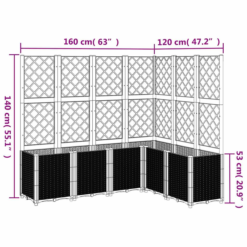 Vrtna sadilica s rešetkom plava siva 160 x 120 x 140 cm PP