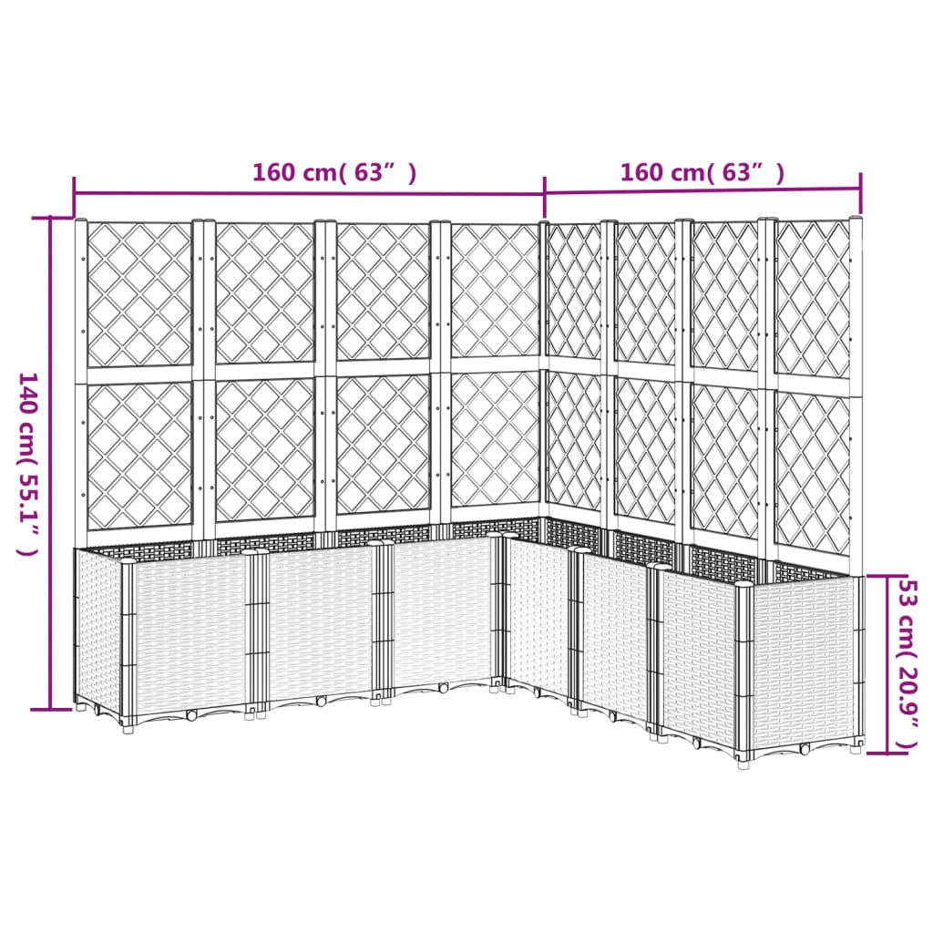 Vrtna sadilica s rešetkom bijela 160 x 160 x 140 cm PP