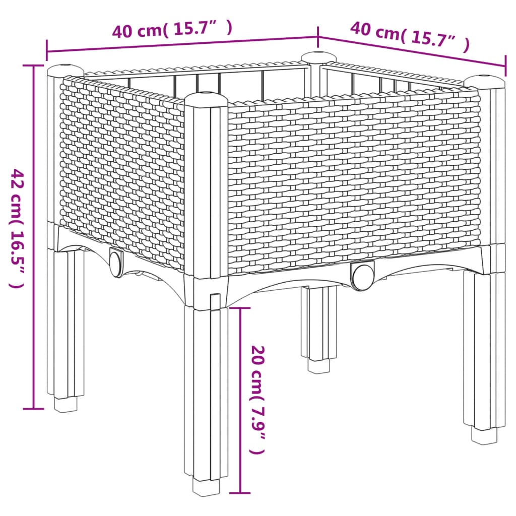Vrtna sadilica s nogama bijela 40 x 40 x 42 cm PP