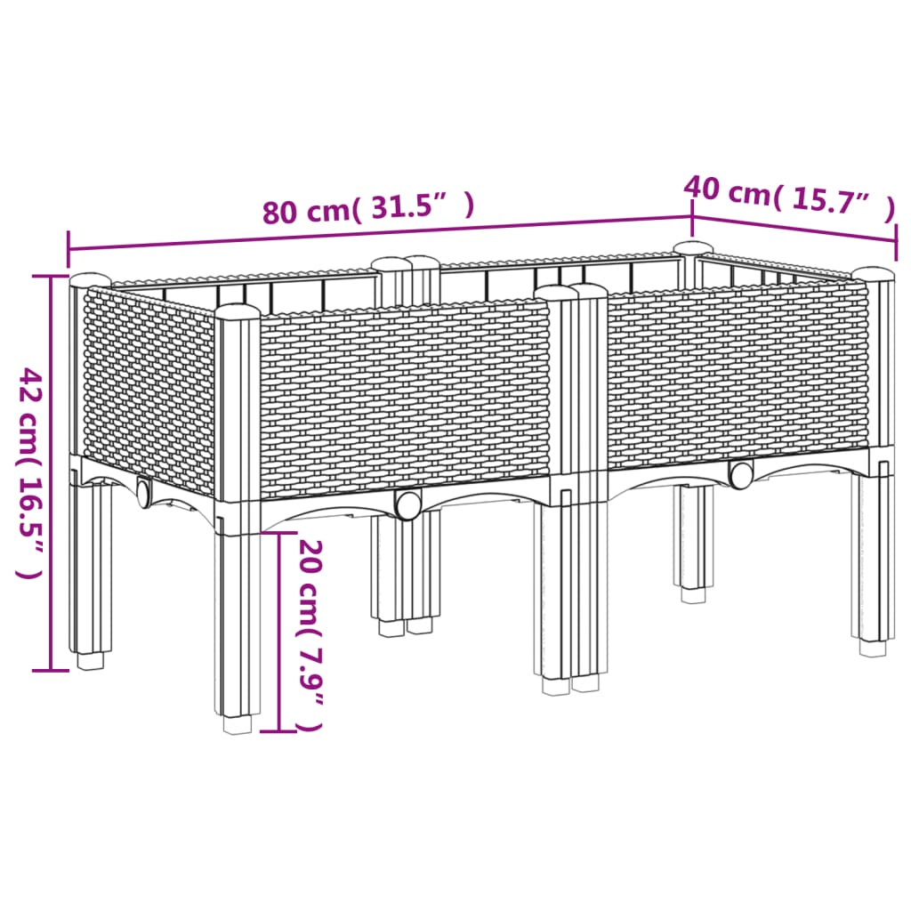 Vrtna sadilica s nogama bijela 80 x 40 x 42 cm PP