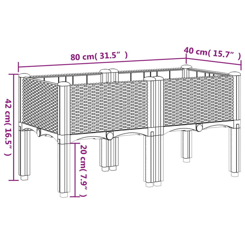 Vrtna sadilica s nogama smeđa 80 x 40 x 42 cm PP