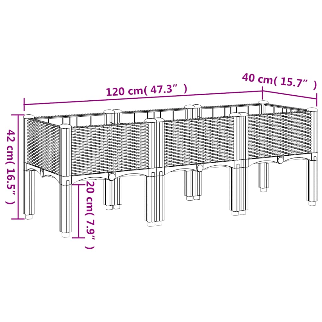 Vrtna sadilica s nogama plava siva 120 x 40 x 42 cm PP