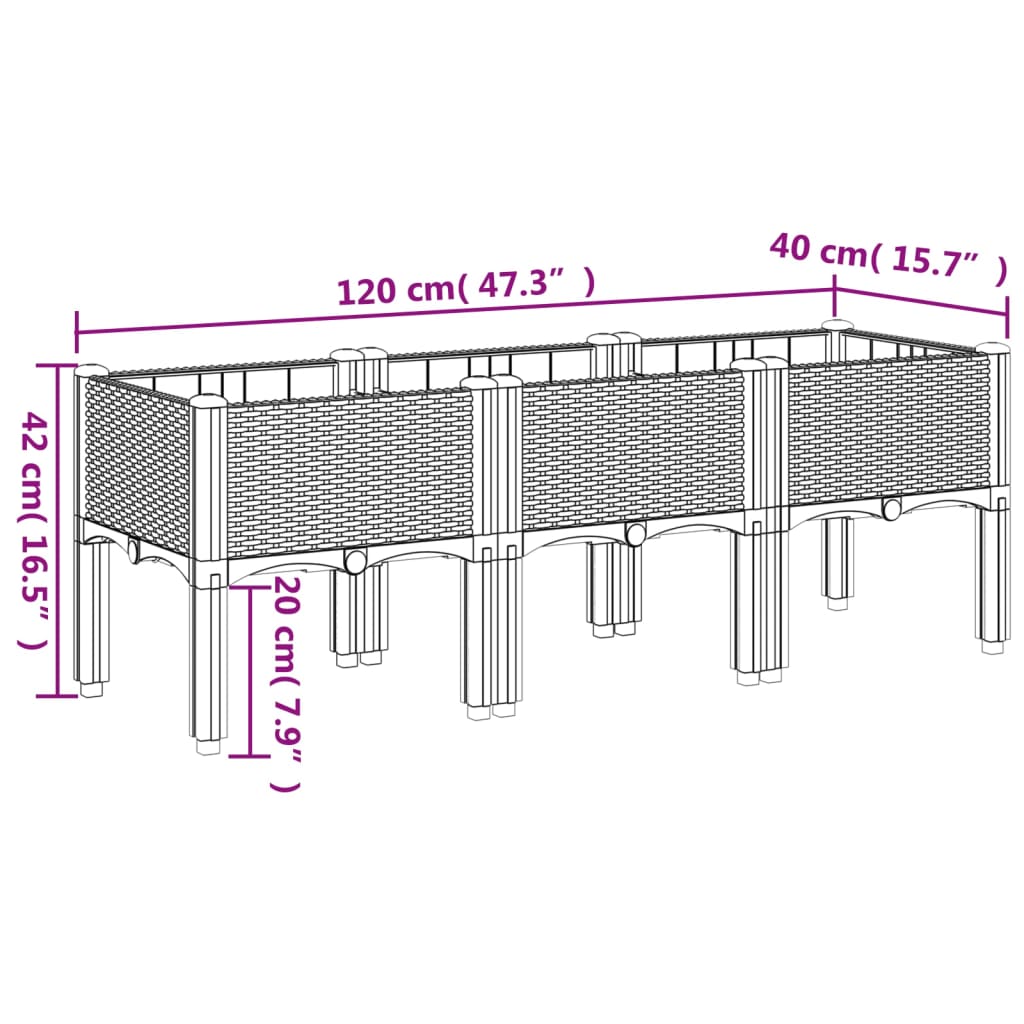Vrtna sadilica s nogama bijela 120 x 40 x 42 cm PP