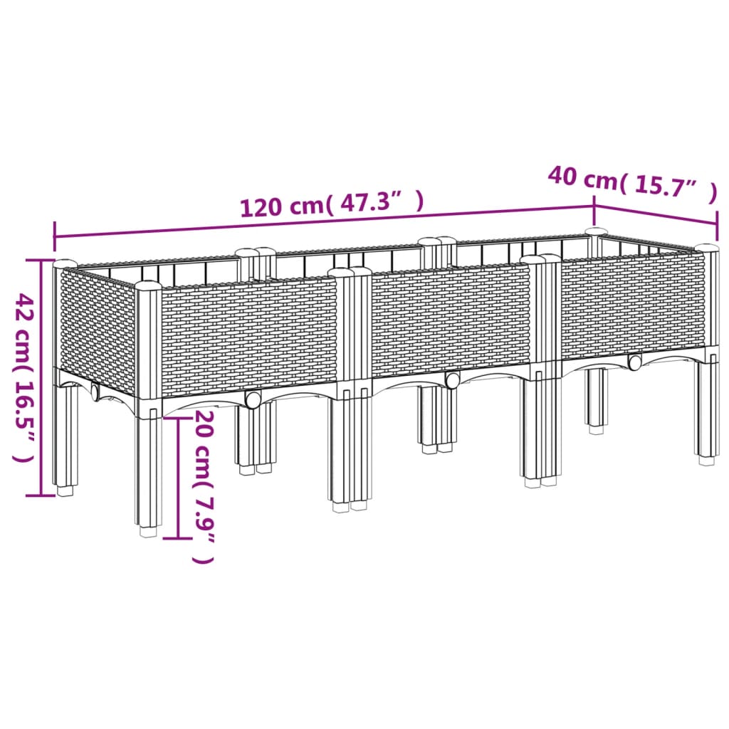 Vrtna sadilica s nogama smeđa 120 x 40 x 42 cm PP