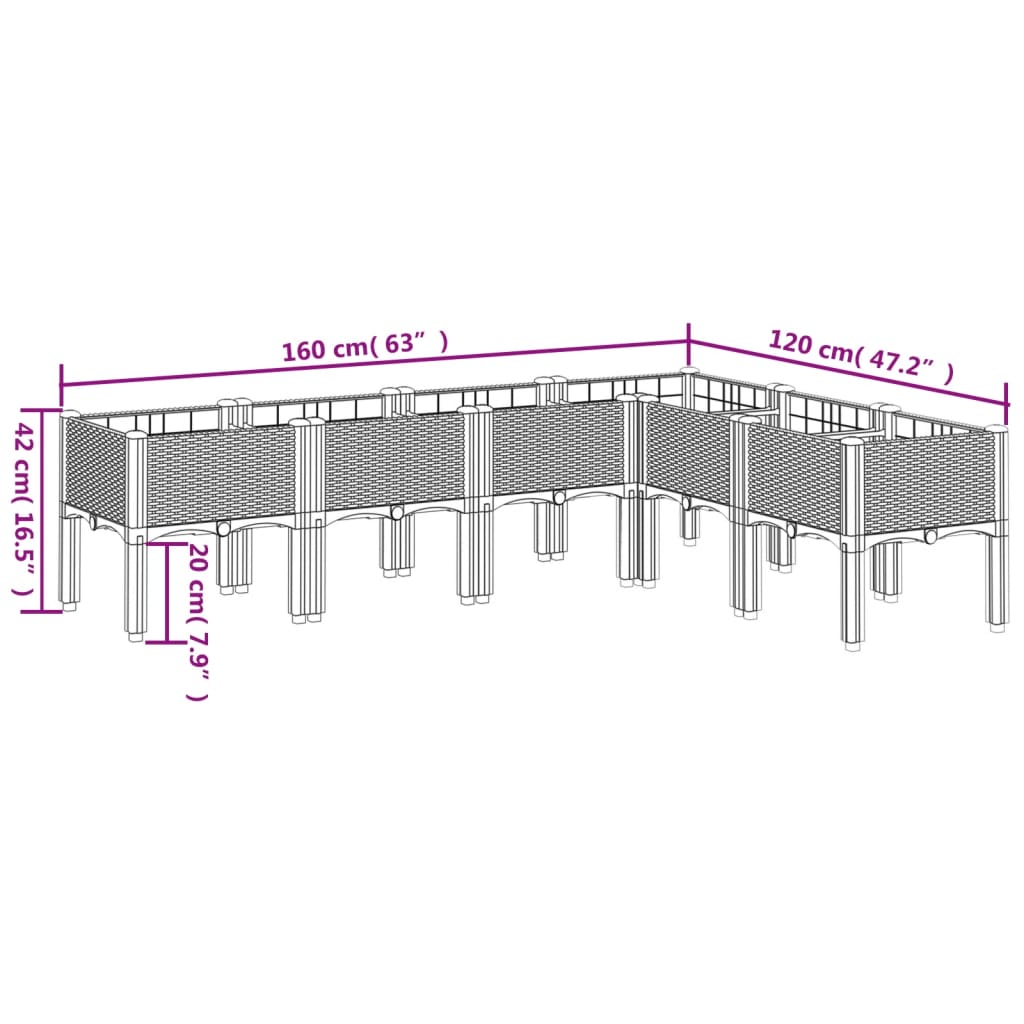 Vrtna sadilica s nogama bijela 160 x 120 x 42 cm PP