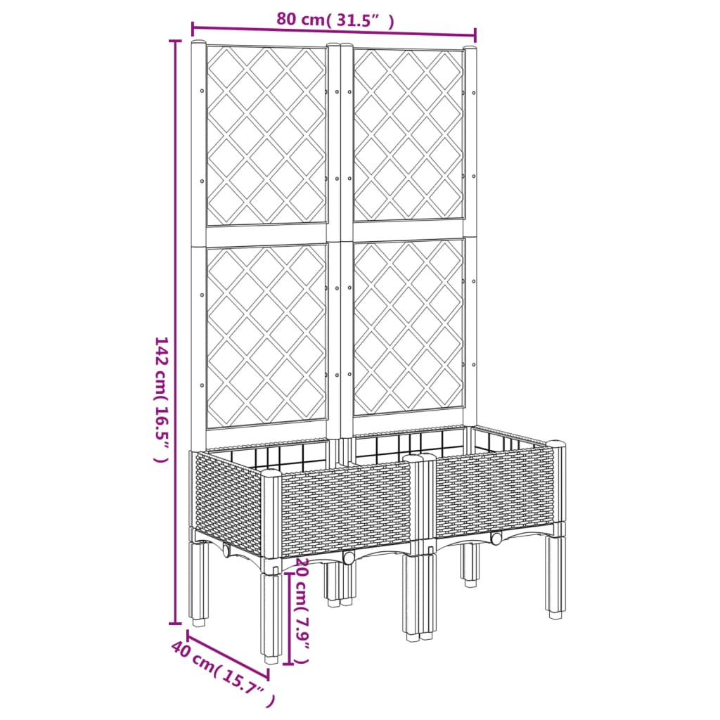 Vrtna sadilica s rešetkom crna 80 x 40 x 142 cm PP