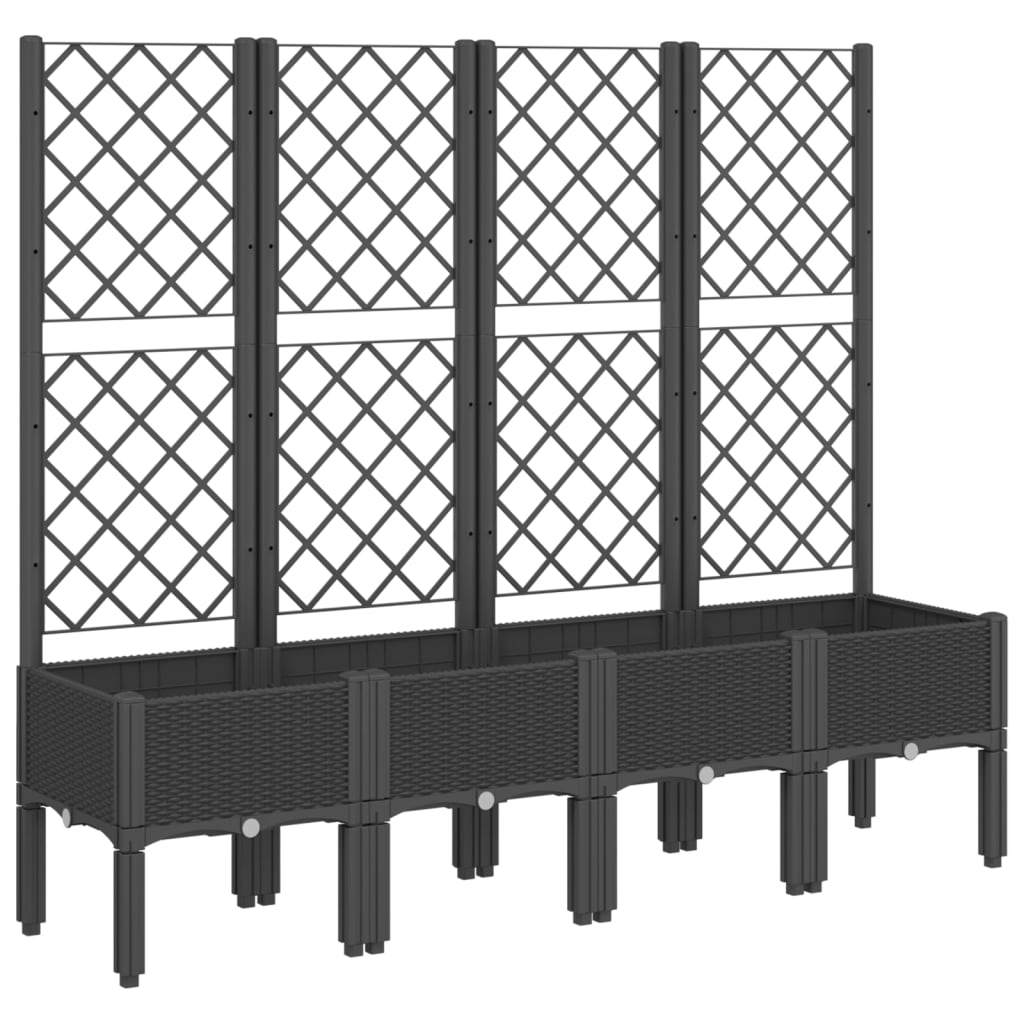Vrtna sadilica s rešetkom crna 160 x 40 x 142 cm PP
