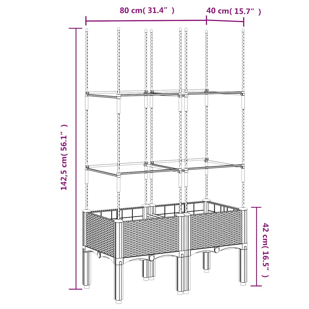 Vrtna sadilica s rešetkom plava siva 80 x 40 x 142,5 cm PP
