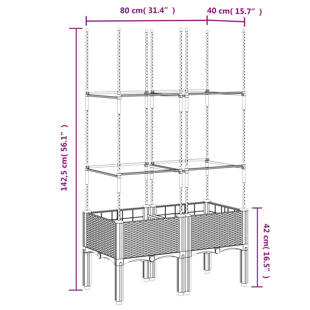 Vrtna sadilica s rešetkom bijela 80 x 40 x 142,5 cm PP