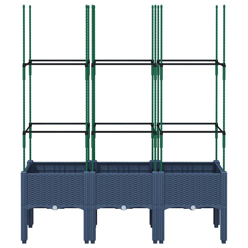 Vrtna sadilica s rešetkom plava siva 120 x 40 x 142,5 cm PP