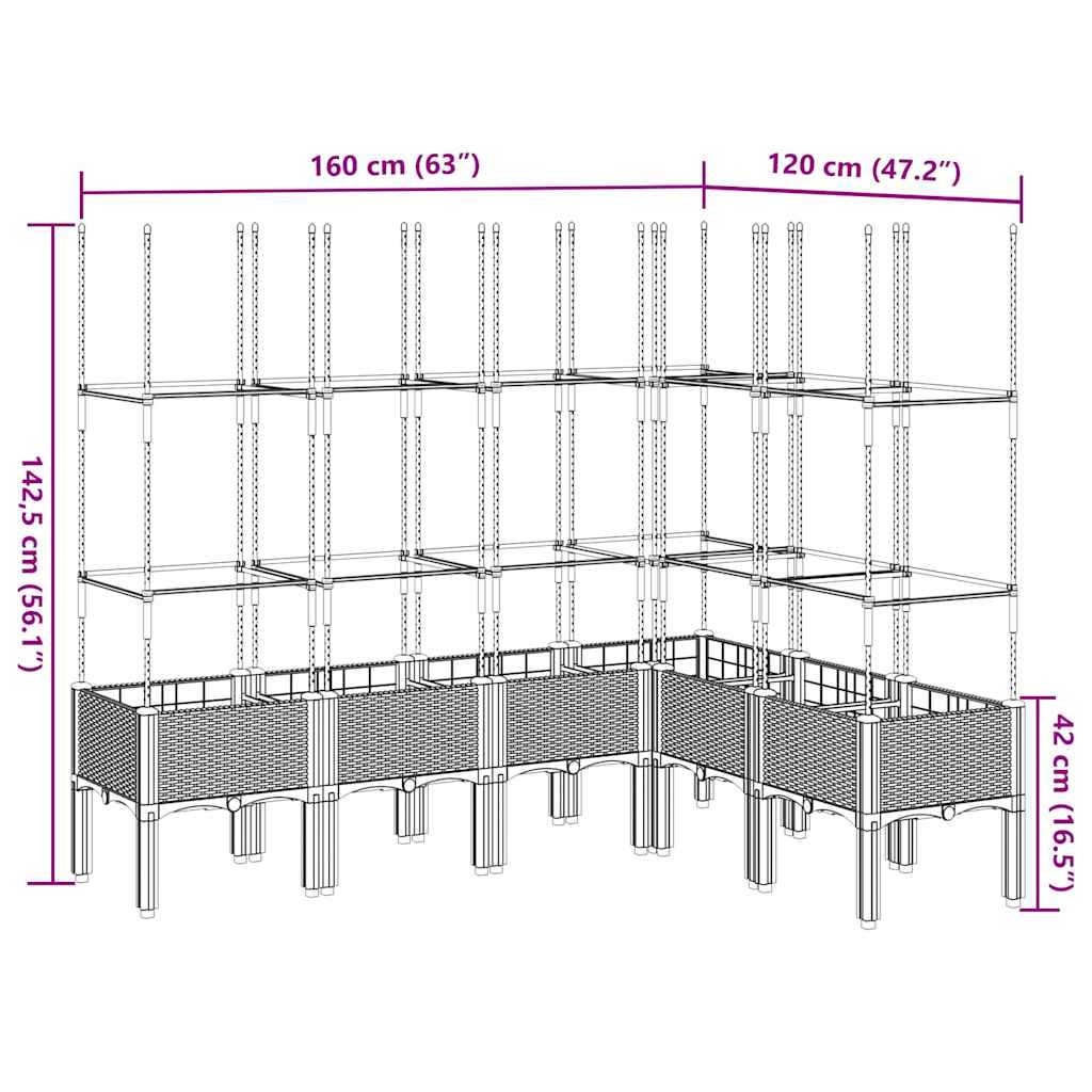 Vrtna sadilica s rešetkom plava siva 120x120x142,5 cm PP