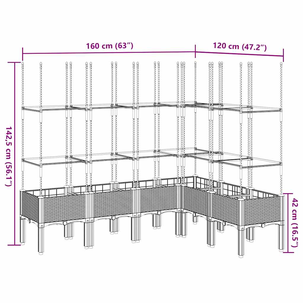 Vrtna sadilica s rešetkom smeđa 160 x 120 x 142,5 cm PP