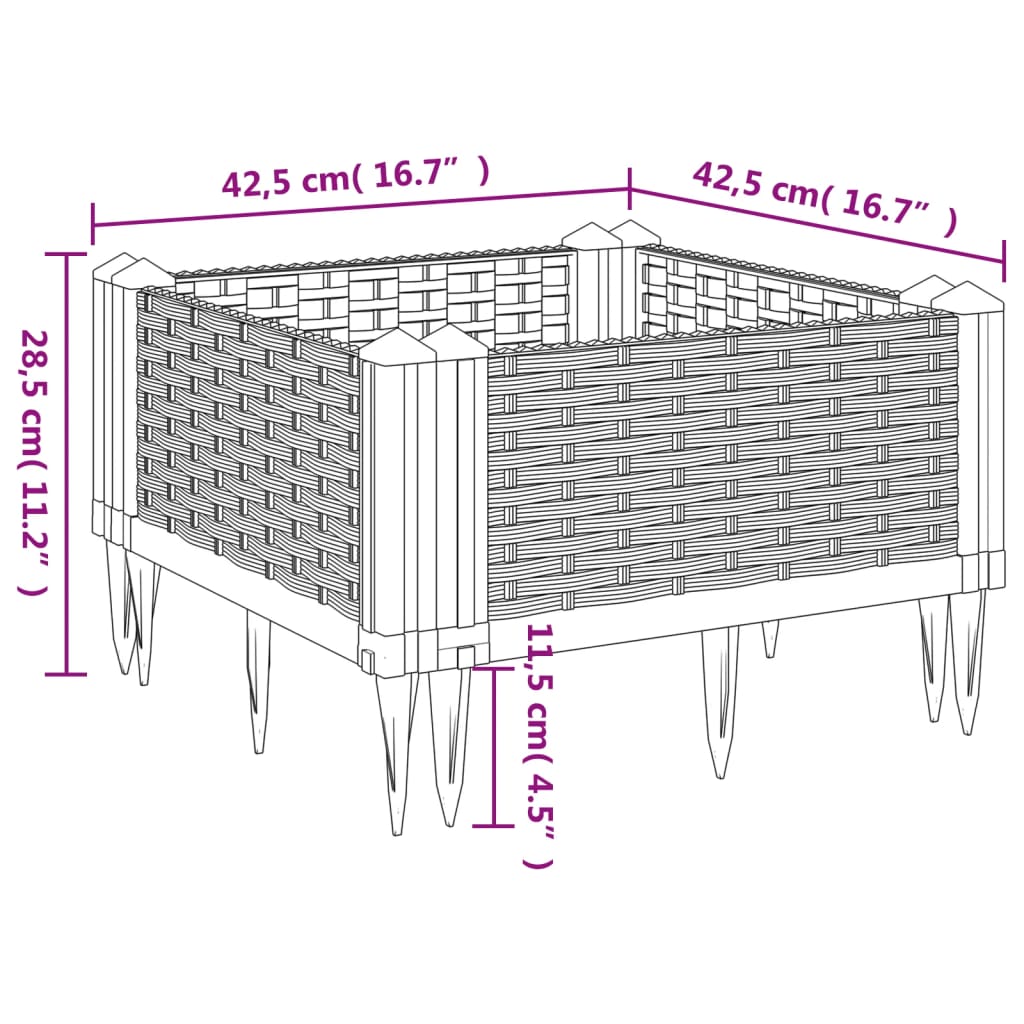 Vrtna sadilica s klinovima crna 42,5 x 42,5 x 28,5 cm PP