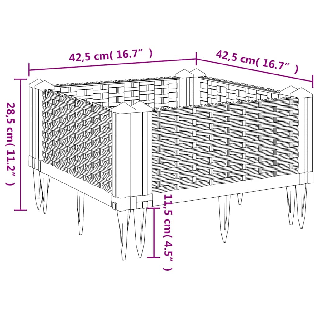 Vrtna sadilica s klinovima plava siva 42,5 x 42,5 x 28,5 cm PP