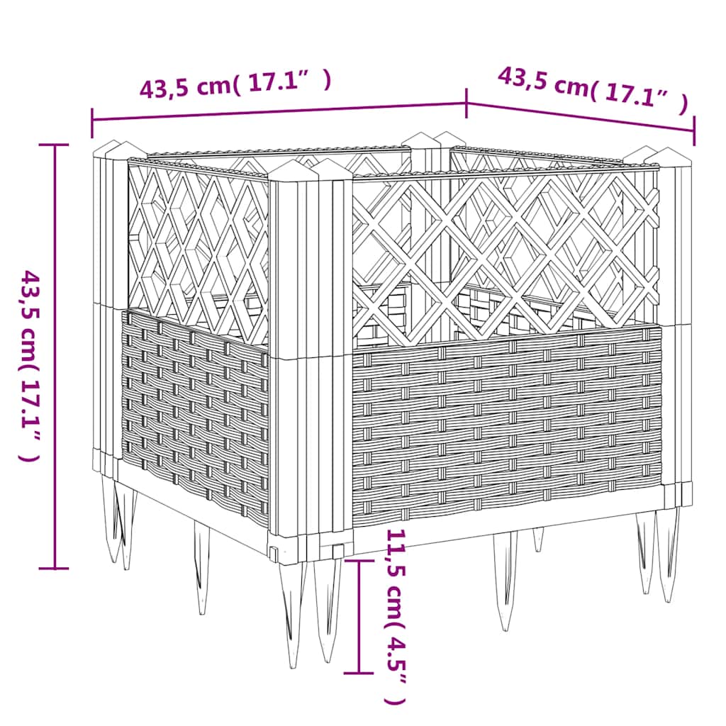 Vrtna sadilica s klinovima plava siva 43,5x43,5x43,5 cm PP