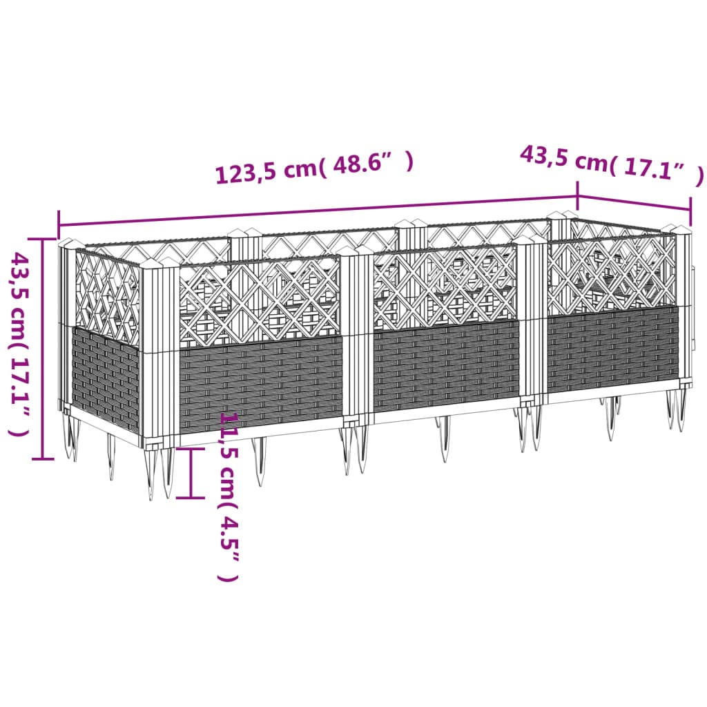 Vrtna sadilica s klinovima siva 123,5x43,5x43,5 cm PP