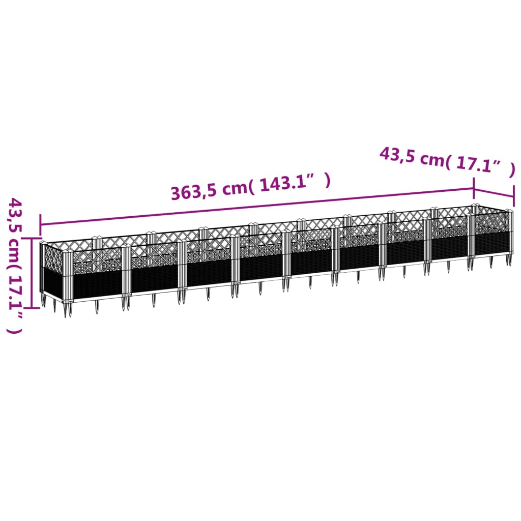 Vrtna sadilica s klinovima smeđa 363,5x43,5x43,5 cm PP