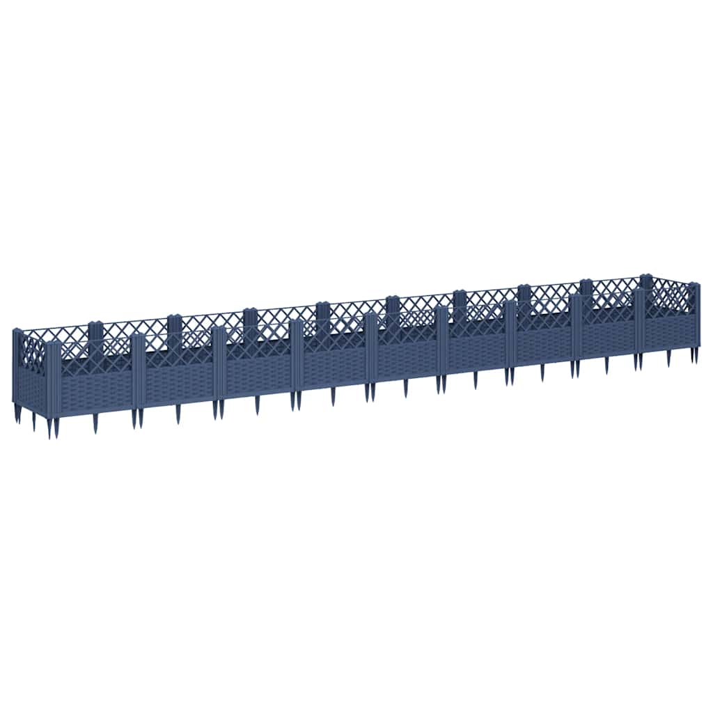 Vrtna sadilica s klinovima plava siva 363,5x43,5x43,5 cm PP