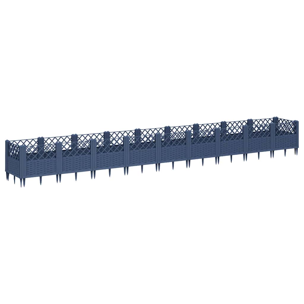 Vrtna sadilica s klinovima plava siva 363,5x43,5x43,5 cm PP