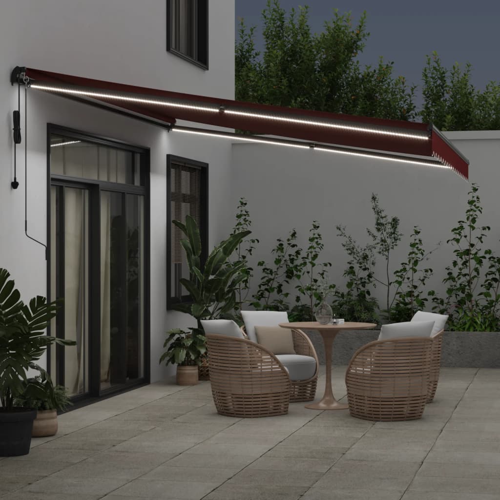Tenda na automatsko uvlačenje s LED svjetlima bordo 450x350 cm
