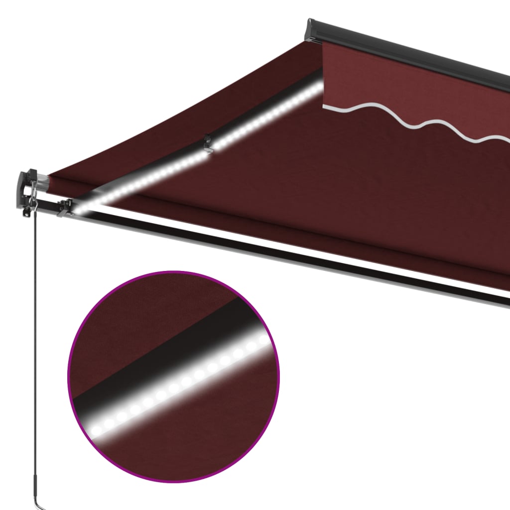 Tenda na ručno uvlačenje s LED svjetlima bordo 500 x 350 cm