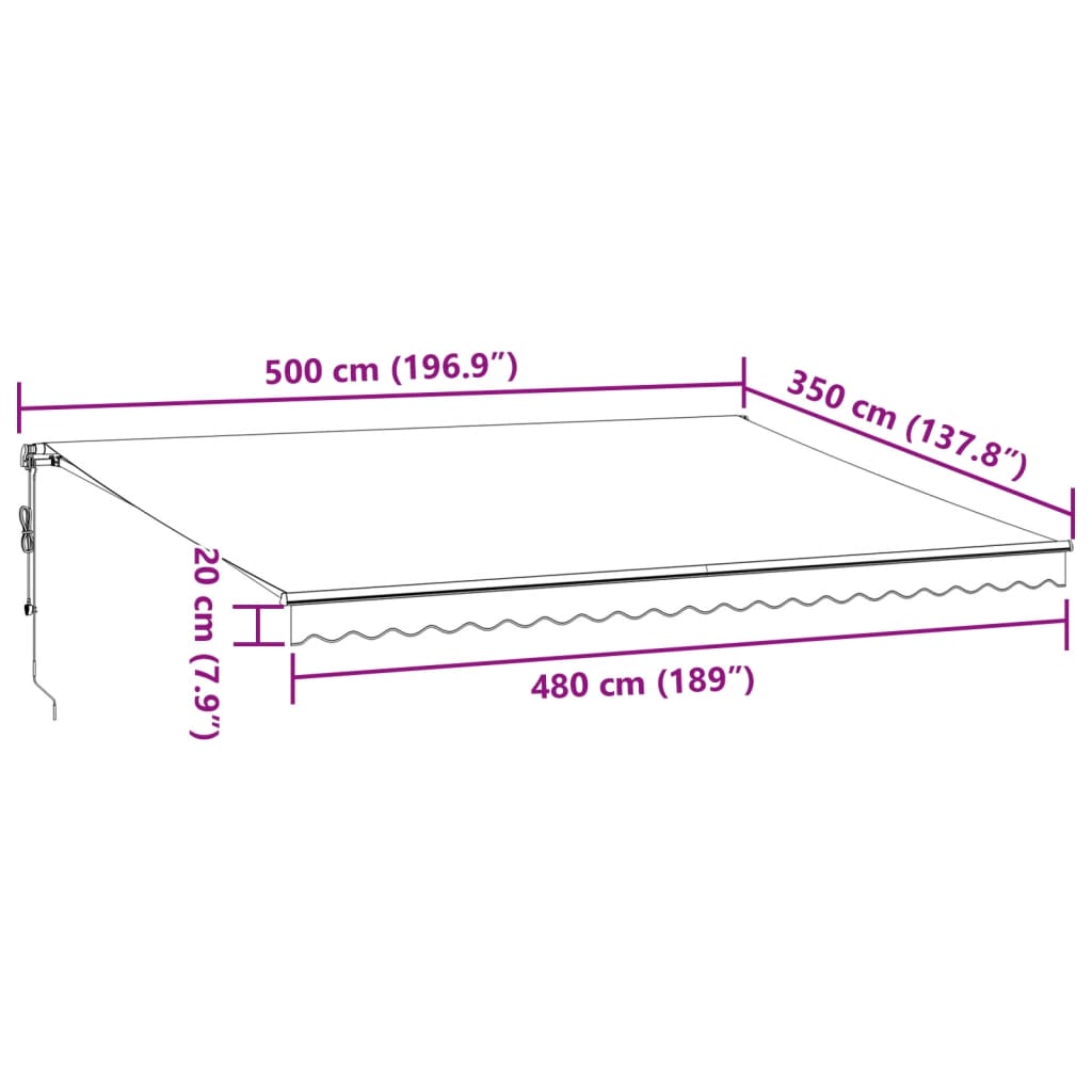 Tenda na automatsko uvlačenje s LED svjetlima bordo 500x350 cm