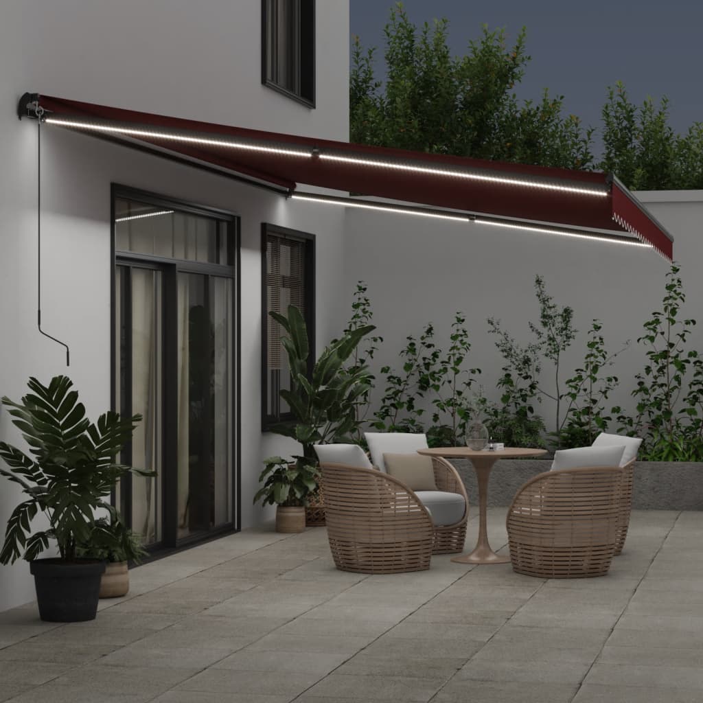 Tenda na ručno uvlačenje s LED svjetlima bordo 600 x 350 cm