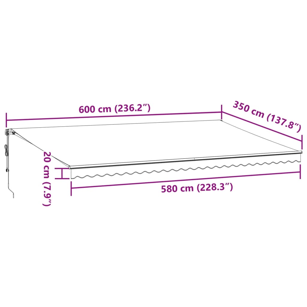 Tenda na automatsko uvlačenje s LED svjetlima bordo 600x350 cm